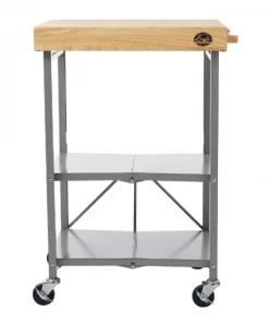 Bradley Accessories Bradley Smoker Foldable Kitchen Cart On Wheels, Wood Top, Steel Grey Frame