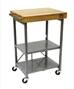 Bradley Accessories Bradley Smoker Foldable Kitchen Cart On Wheels, Wood Top, Steel Grey Frame