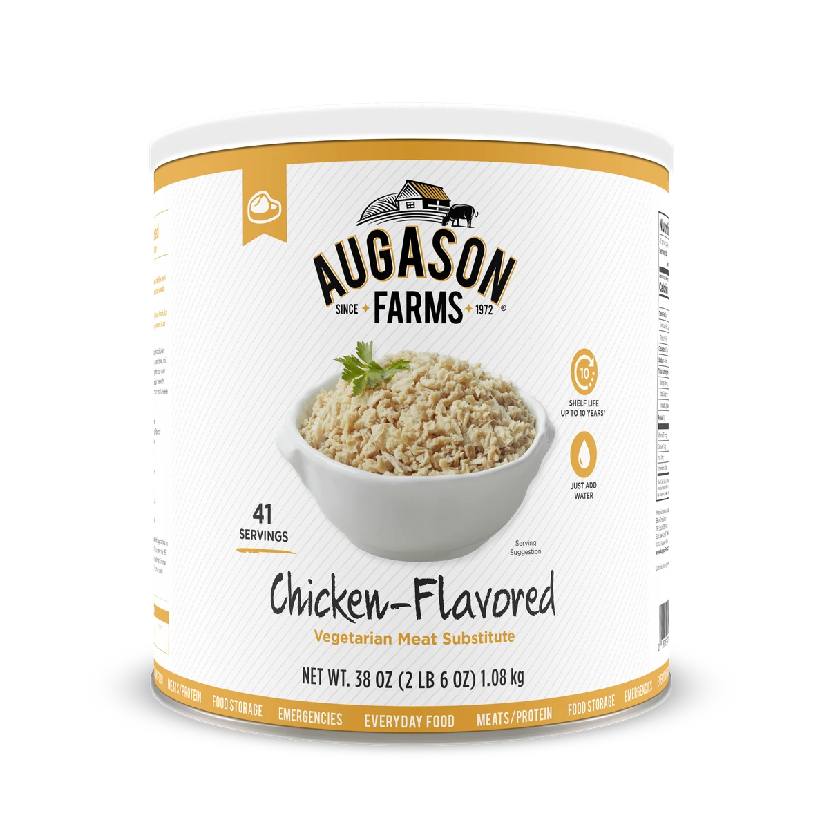 Augason Farms Chicken Flavored Vegetarian Meat Substitute Food & Food Storage 1 Augason Farms Chicken Flavored Vegetarian Meat Substitute Food & Food Storage