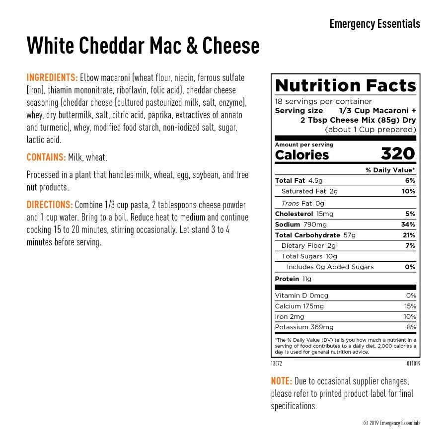 Emergency Essentials White Cheddar Mac & Cheese #10 Can Food & Food Storage 3 Emergency Essentials White Cheddar Mac & Cheese #10 Can Food & Food Storage