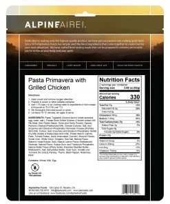 Backpacking Meals AlpineAire Pasta Primavera With Grilled Chicken