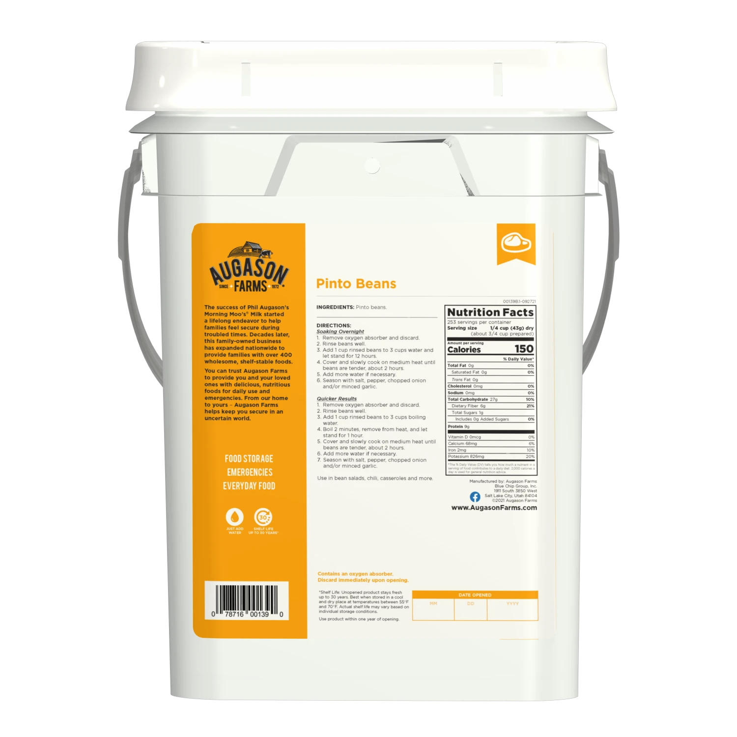 Augason Farms Pinto Beans, 4 Gallon Pail 2 Augason Farms Pinto Beans, 4 Gallon Pail