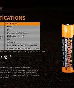 FENIX ARB-L21 4000P HIGH DRAW 21700 LI-ION RECHARGEABLE BATTERY Fenix Lights