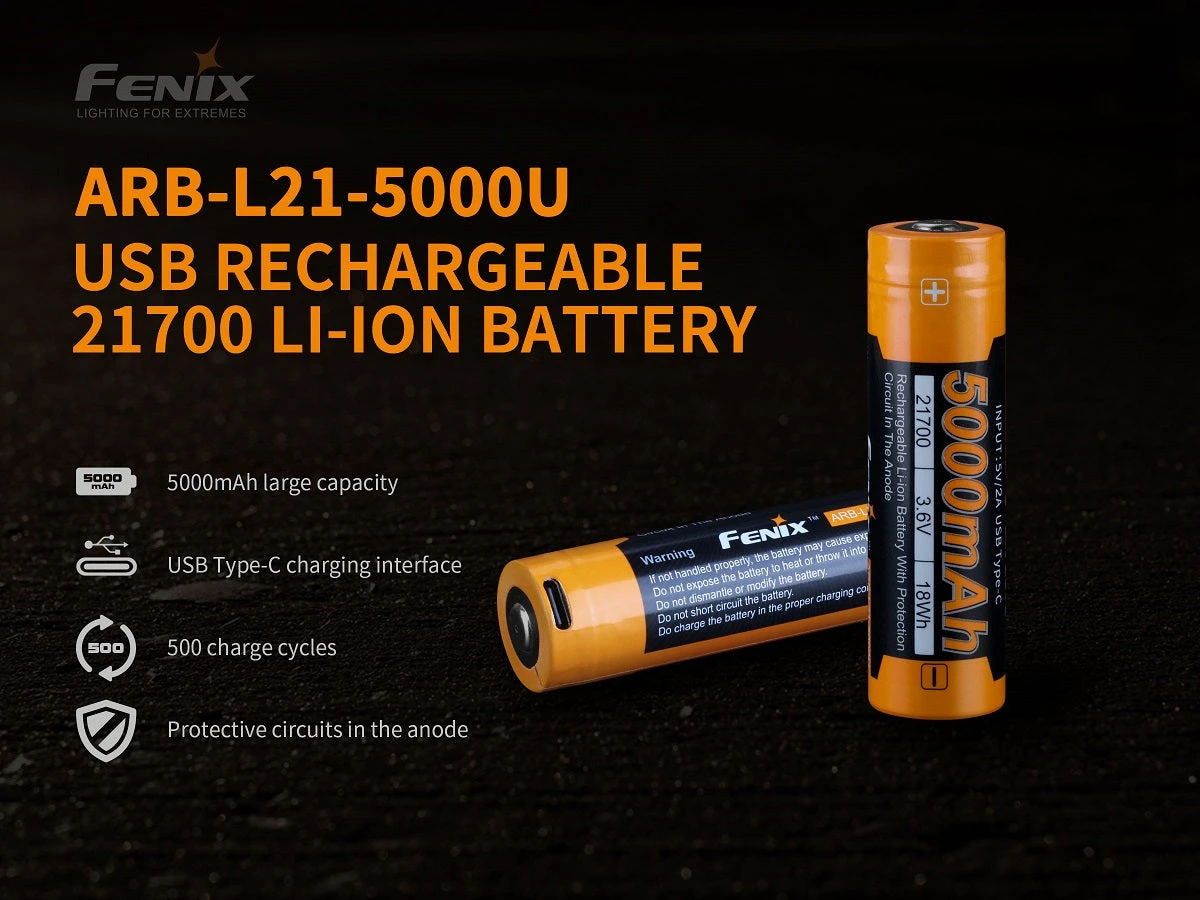 Fenix Lights FENIX ARB-L21 5000U 21700 LI-ION RECHARGEABLE BATTERY 8 Fenix Lights FENIX ARB-L21 5000U 21700 LI-ION RECHARGEABLE BATTERY