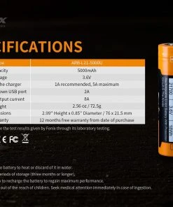 Fenix Lights FENIX ARB-L21 5000U 21700 LI-ION RECHARGEABLE BATTERY