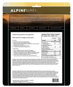 AlpineAire Grilled Chicken Quattro Formaggi Pasta Backpacking Meals