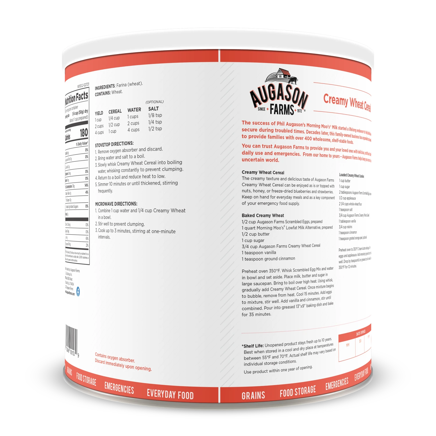 Augason Farms Creamy Wheat Cereal Food & Food Storage 2 Augason Farms Creamy Wheat Cereal Food & Food Storage