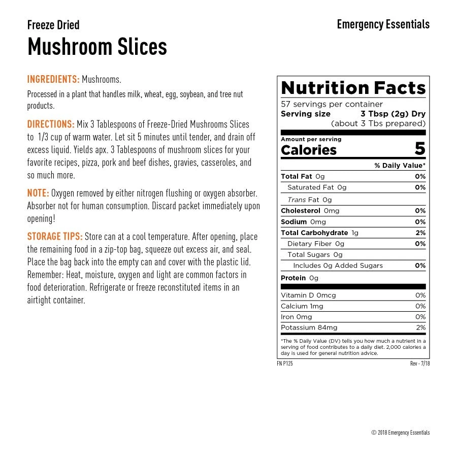 Emergency Essentials Freeze Dried Mushroom Slices - Large Can Food & Food Storage 3 Emergency Essentials Freeze Dried Mushroom Slices - Large Can Food & Food Storage