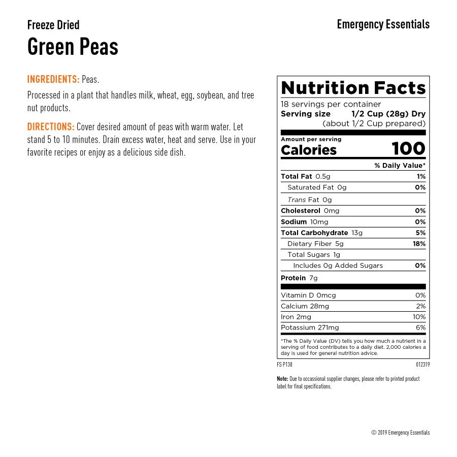 Emergency Essentials Freeze-Dried Green Peas Large Can 2 Emergency Essentials Freeze-Dried Green Peas Large Can