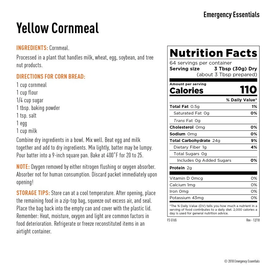 Emergency Essentials Yellow Cornmeal - Large Can 3 Emergency Essentials Yellow Cornmeal - Large Can