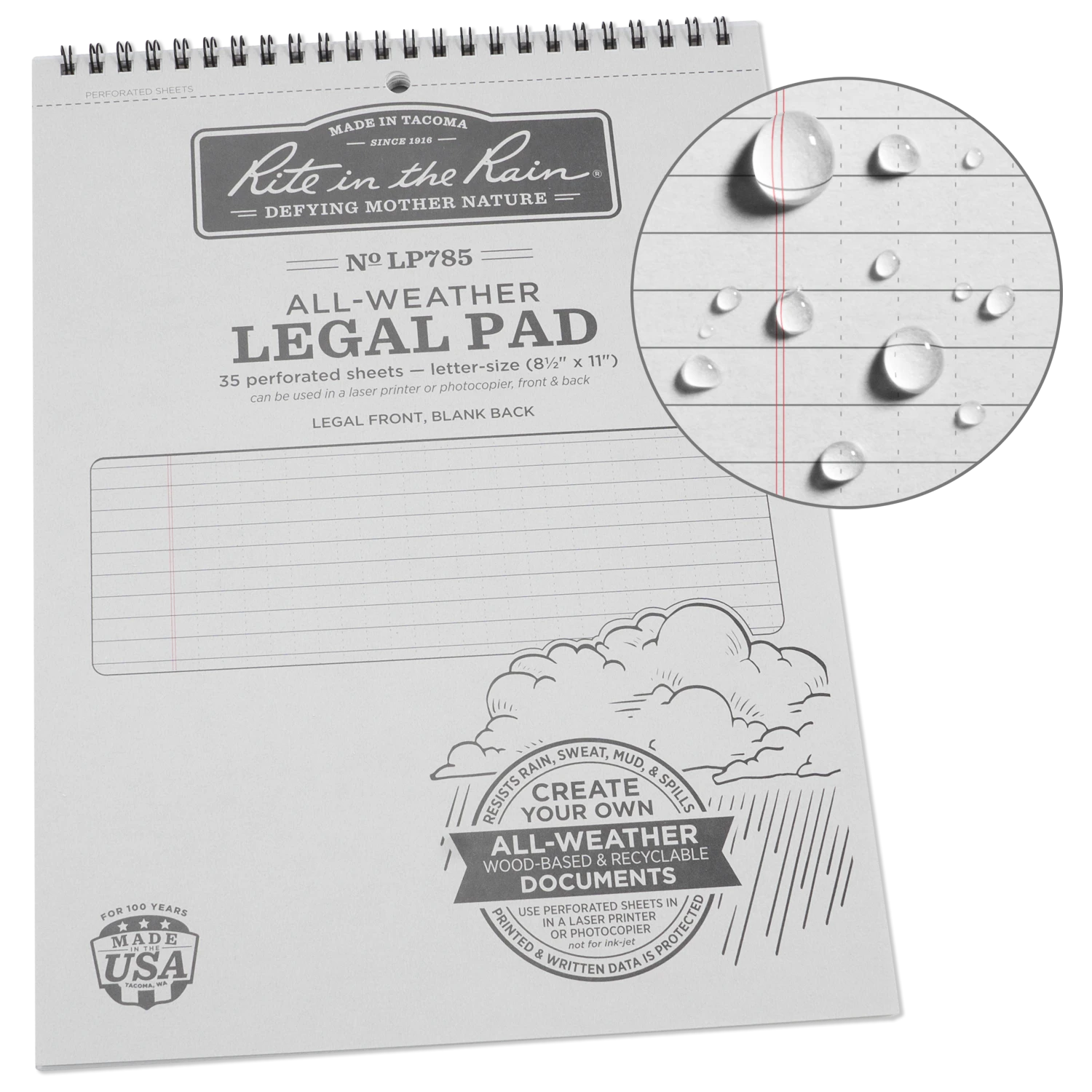 Rite In The Rain Weatherproof Legal Pad, 8.5 In. X 11 In. 1 Rite In The Rain Weatherproof Legal Pad, 8.5 In. X 11 In.