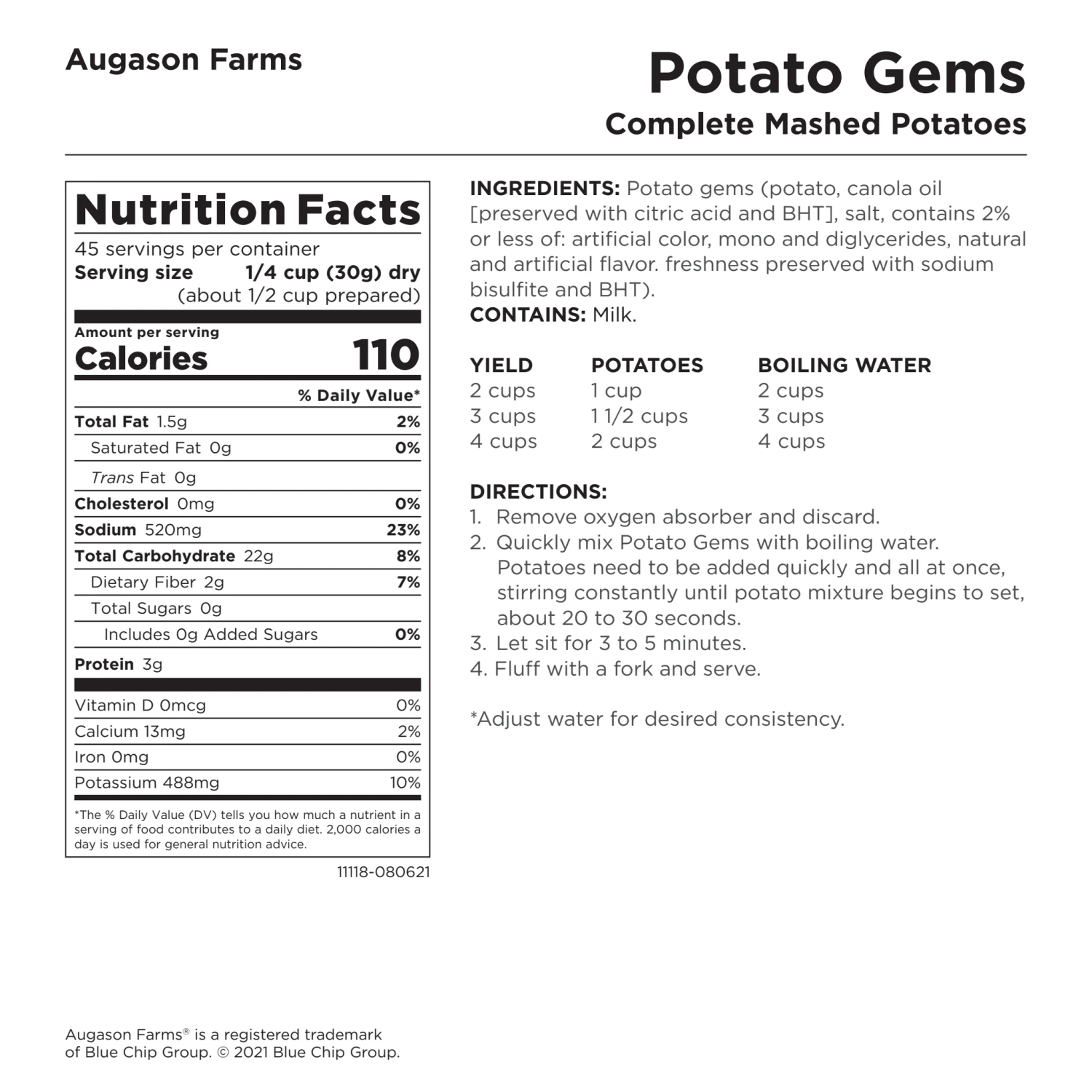 Augason Farms Potato Gems Mashed Potatoes 7 Augason Farms Potato Gems Mashed Potatoes