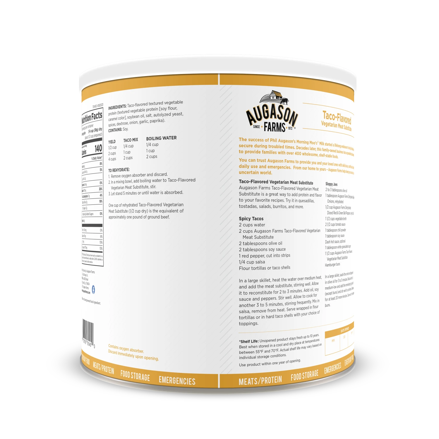 Food & Food Storage Augason Farms Taco Flavored Vegetarian Meat Substitute 2 Food & Food Storage Augason Farms Taco Flavored Vegetarian Meat Substitute