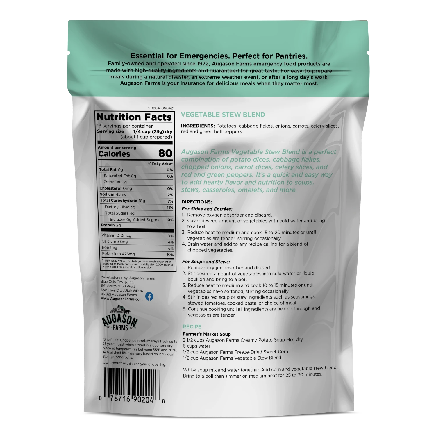 Augason Farms Vegetable Stew Blend Pouch Food & Food Storage 2 Augason Farms Vegetable Stew Blend Pouch Food & Food Storage