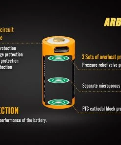 Fenix ARB-L16 700U 16340 Li-Ion Build-In USB Charging Port Rechargeable Battery Fenix Lights