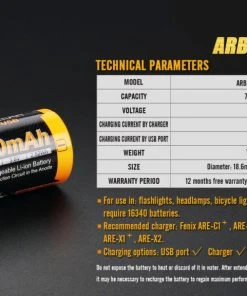 Fenix ARB-L16 700U 16340 Li-Ion Build-In USB Charging Port Rechargeable Battery Fenix Lights