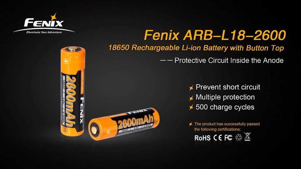 FENIX ARB-L18 2600 18650 LI-ION RECHARGEABLE BATTERY 2 FENIX ARB-L18 2600 18650 LI-ION RECHARGEABLE BATTERY