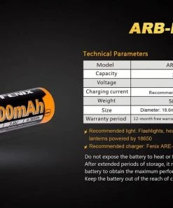 FENIX ARB-L18 2600 18650 LI-ION RECHARGEABLE BATTERY 14 FENIX ARB-L18 2600 18650 LI-ION RECHARGEABLE BATTERY