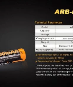Fenix Lights FENIX ARB-L18 3500 18650 LI-ION RECHARGEABLE BATTERY
