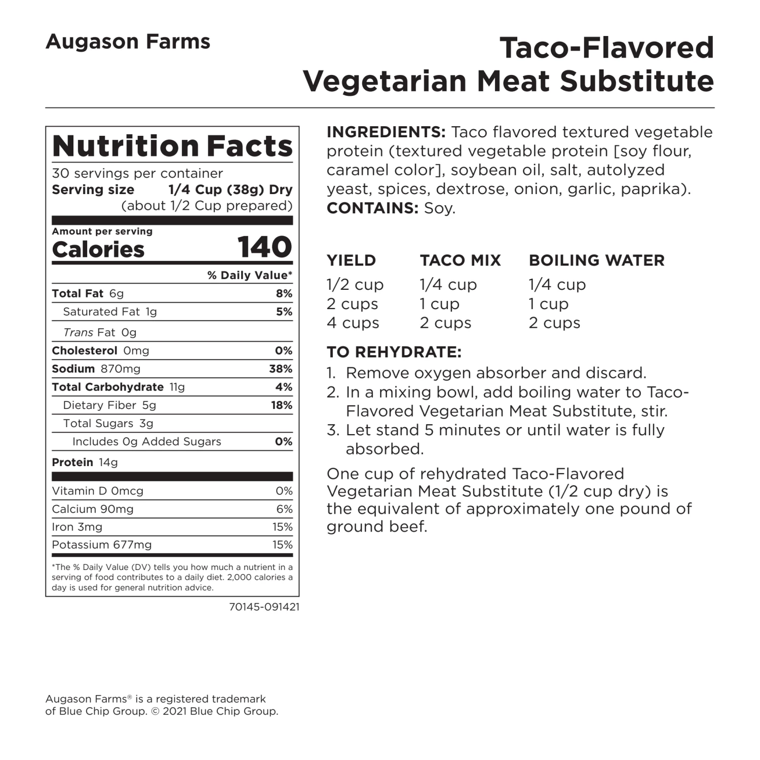 Food & Food Storage Augason Farms Taco Flavored Vegetarian Meat Substitute 7 Food & Food Storage Augason Farms Taco Flavored Vegetarian Meat Substitute