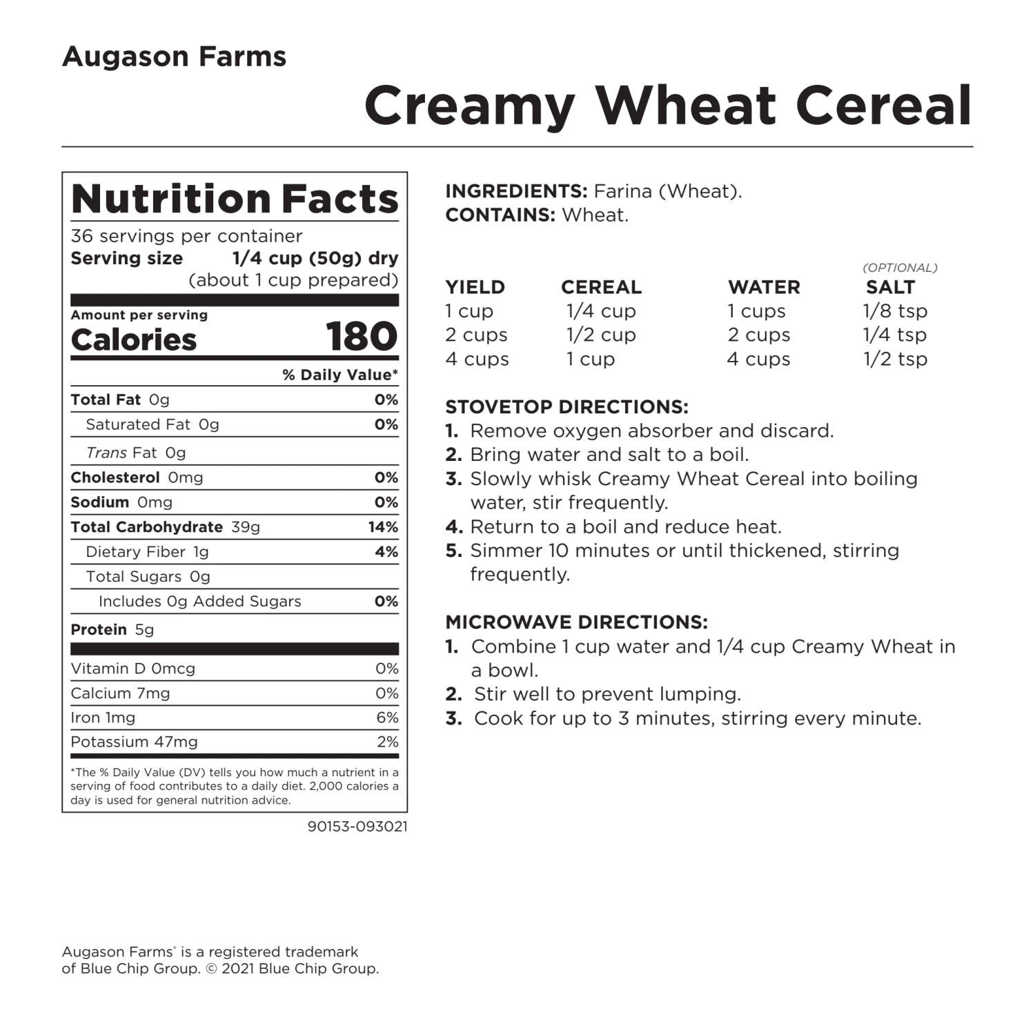 Augason Farms Creamy Wheat Cereal Food & Food Storage 8 Augason Farms Creamy Wheat Cereal Food & Food Storage